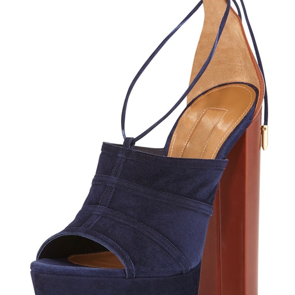 Aquazzura Very Eugenie Suede Pump, Ink/Luggage NIB - Picture 2 of 4